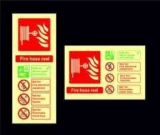 FIRE HOSE REEL photoluminescent or white fire extinguisher ID sign - 2 sizes