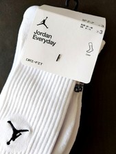 3 PAIRS : L or XL NIKE AIR JORDAN Everyday White DRI-FIT Cushioned CREW SOCKS