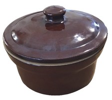 MOIRA Stoneware Farmhouse Pottery Lidded Vintage Crock Pot Stew Bean Pot Brown