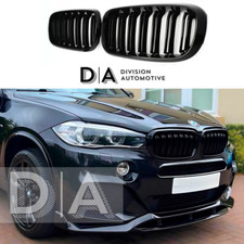 PAIR OF GLOSS BLACK KIDNEY GRILL GRILLE FOR BMW X5 F15 X6 F16 DUAL SLAT 2014+ UK