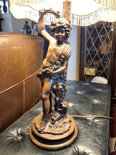 TALL VINTAGE BRONZE EFFECT FIGURAL TABLE LAMP CHERUB PUTTO TABLE LAMP