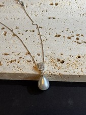 10M+ Australian White South Sea Pearl Tear Drop Necklace S925 Sterling Silver