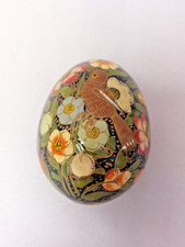 Vintage Kashmiri Hand Painted Papier Mache Egg Depicting Bird & Flowers
