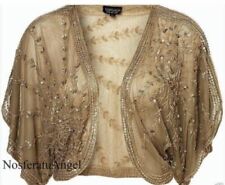 TOPSHOP GOLD SHRUG SEQUINS BEADS BOLERO CAPE KIMONO JACKET 20’s FLAPPER VTG UK 6