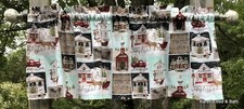 Winter Farmhouse Christmas Valance Holiday Red Truck Sleigh Ride Gazebo Curtain