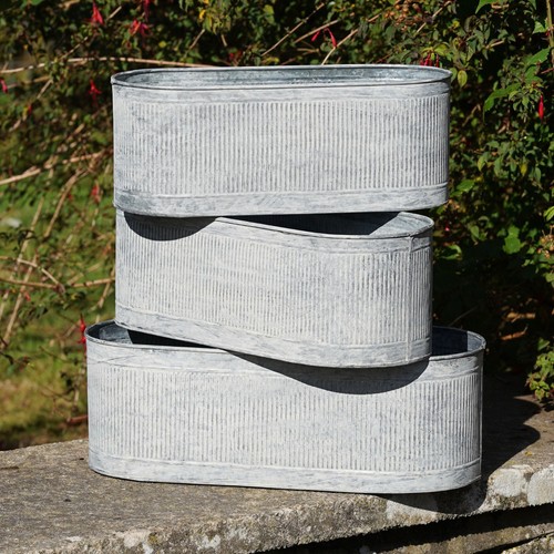 Large ribbed metal planters - metal,