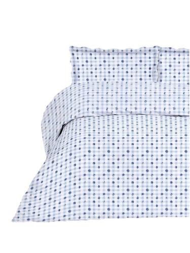 Blue floral gingham - blue,