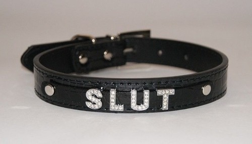 Slut black bondage collar - slut,