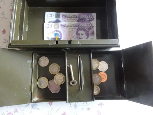 Vintage cash tin - cash, money