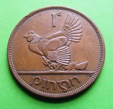 Irish 1964 One Penny Coin Old Ireland Vintage Celtic Harp