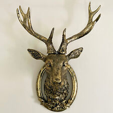 Gold Stag Head Wall Mount Animal Deer Floral Bust Living Room Decor Sculpture A