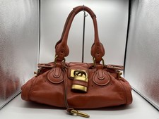 Chloe Paddington Handbag Shoulder Bag Red Orange Padlock Leather Key Auth 251010