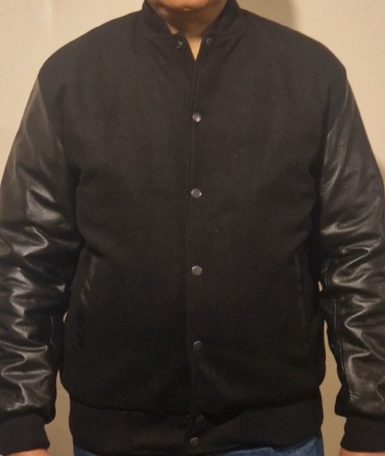 Varsity jacket black wool real - varsity,