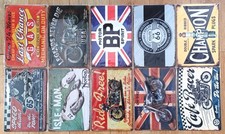 JOB LOT of 10 Retro motorcycle petrol garage Tin signs Metal plaques Sign Bundle