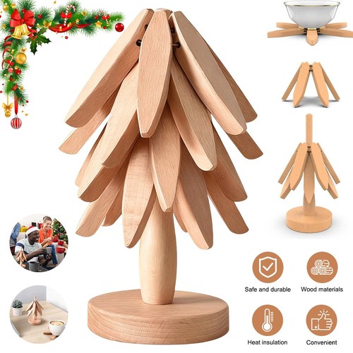 Wooden tree shaped trivets set - wooden,