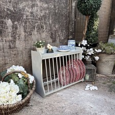 Country Grey Hand Painted Vintage Wall Mounted Plate Rack With 6 Hooks & Shelf