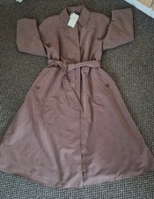 NEW * LITTLEWOODS * VTG LONG RAIN MAC / TRENCH COAT (TIE BELT) Sz 16 (RRP £119)
