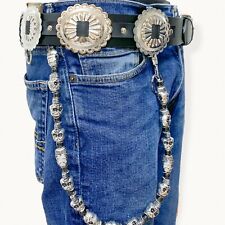 Large Concho Belt  Genuine Leather Black Belt Punk Goth Rock Conch Maddelion 