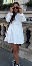 Zara Short Shirt Dress Long Sleeves Pleated White Size S Small 2180/345 New