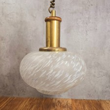 Vintage Art Deco Ceiling Light Fitting Brass & Clichy Style Marbled Glass Shade.