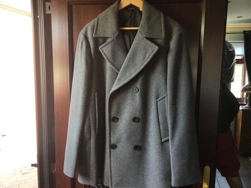 Mens grey pea coat - mens, coat.