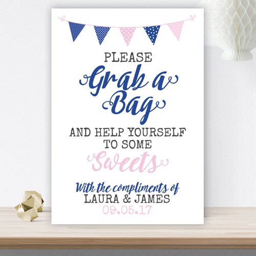 Pink blue bunting - pink,