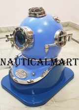 Nautical Sky Blue & Chrome Scuba SCA Diving Diver Helmet Handmade With Base