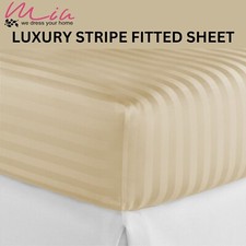 Hotel Quality Satin Stripe Fitted Sheet 100% P Cotton Double Bed Mattress Cover