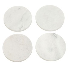 White Marble Coasters Set of 4 Round Stone Tabletop Placemats Glass Mugs Mats