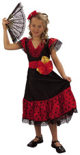 Girls Flamenco Spanish Dancer Fancy Dress Costume