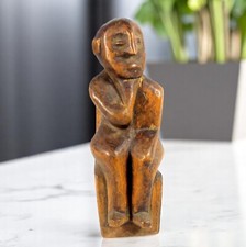 Vintage African Wooden Thinker Statue – Hand-Carved Tribal Art Figurine