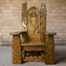 Hand-Carved Medieval Knight Throne Chair