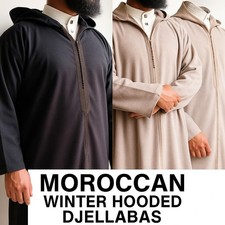 Moroccan Winter Malifa Wool Blend Long  Sleeve Hoodie Jubba Djellaba Thobe 
