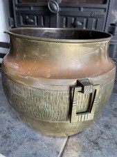 Antique Aged Brass Copper Coal Scuttle Fireside Planter Pot Holder Fire Bucket