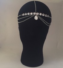 GRECIAN BOHO EASTERN  ROMAN Silver CHAIN Crystal Teardrop  HEADBAND HEADDRESS  