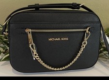 Michael Kors Jet Set Item Large East West Zip Chain MK Crossbody Bag Black New