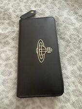Brand New Vivienne Westwood Black Leather Orb Zip Around Purse Wallet