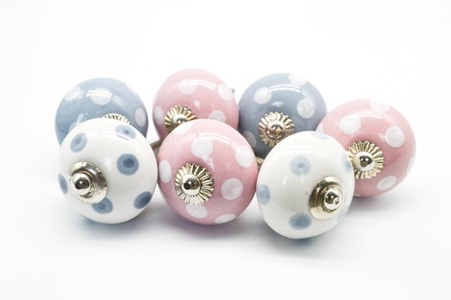 Pink grey polka - grey, knobs
