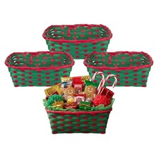 4 Small Rectangle Christmas Gift Hamper Basket Red & Green Woven Basket 25cm