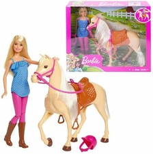 Barbie Doll & Horse Playset, Blonde Hair with Riding Accessories FXH13 GIFT NEW