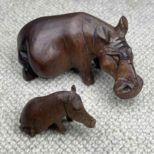 Hand carved wooden hippo - hand-carved,