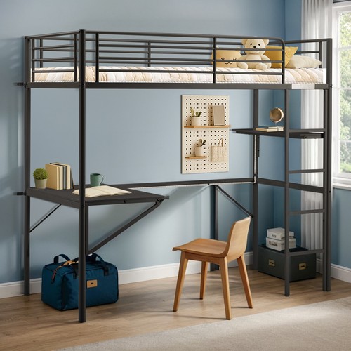 Single solid metal loft bed - solid,