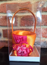 Branded Lillian Rose Flower Girl Basket Orange Pink Size 8" Satin Wedding Boxed