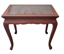 Vintage Chinese Oriental Carved  Rosewood Side Table Glass Tabletop Height 46cm