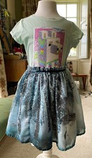 Pretty girls Summer MINECRAFT sequin t shirt & NEXT skirt Turquoise blue 7 years
