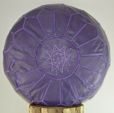 MOROCCAN PURPLE LEATHER  POUFFE FOOTSTOOL BEANBAG OTTOMAN *naturally tanned*