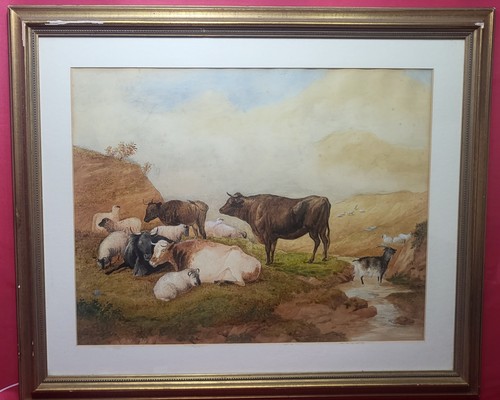 Watercolour resting herd - watercolour,