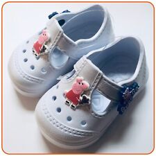 Kids Toddler White Holey Rubber Clogs Beach Shoes + Peppa Pig Charms UK 3 EU 21