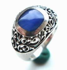 Vintage Sterling Silver Ornament Ring With Blue Inlay (Size 7.5)