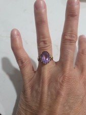 Vintage 14K Rose Gold Amethyst Cocktail Ring Size 6.75/9×14mm Stone 